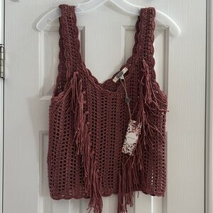 Gimmicks by BKE Rust Maeve Crotchet Tank Fring NWT M Boho Festival Western